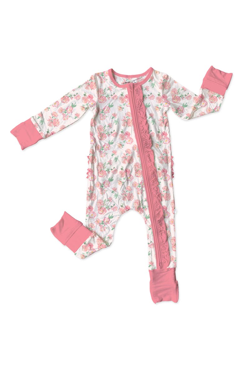 Laree + Co Katie-Rae Floral Ruffle Convertible Zip Footie, Main, color,
