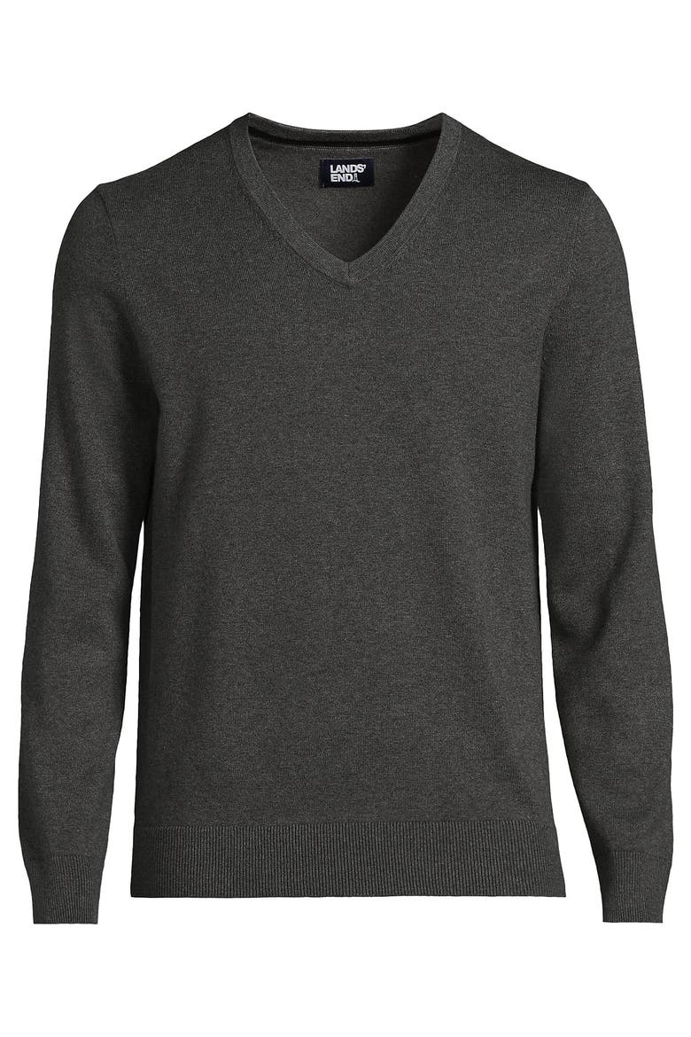 Fine Gauge Cotton V Neck Sweater, Alternate, color, Charcoal Heather