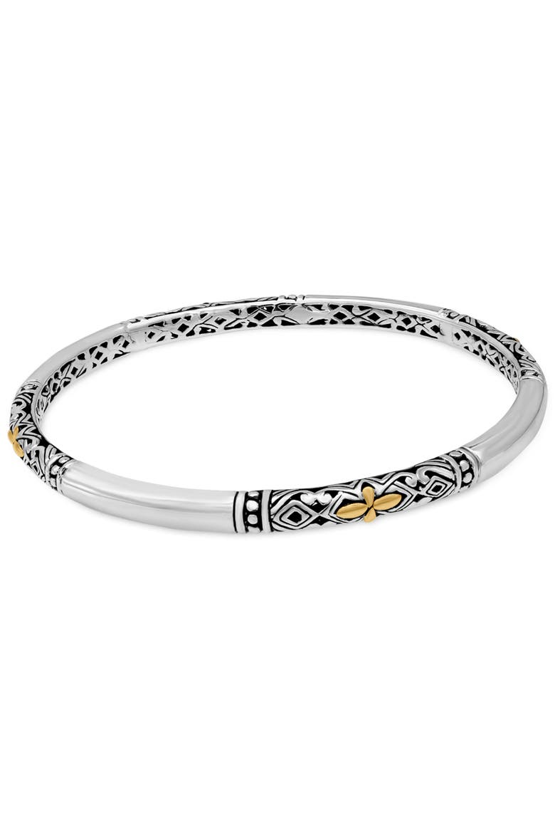 Filigree Bangle Slide-on Bracelet in Sterling Silver and 18K Gold Accents, Main, color, Silver