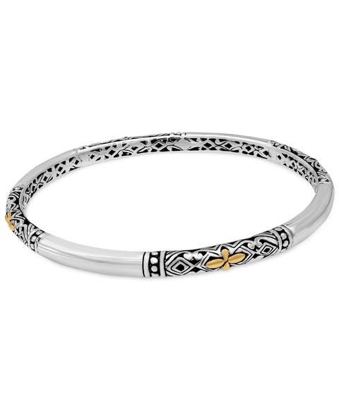 Filigree Bangle Slide-on Bracelet in Sterling Silver and 18K Gold Accents