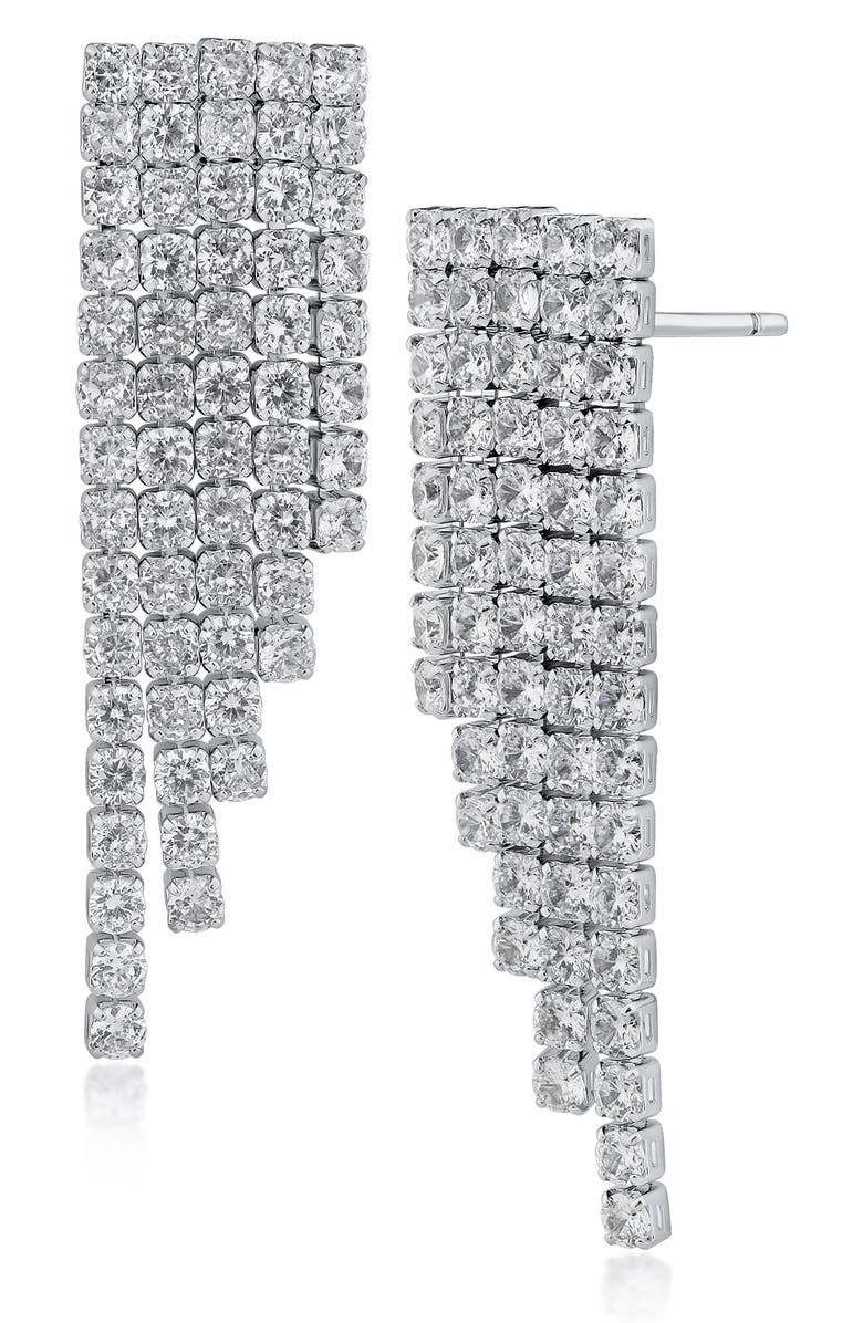 CZ by Kenneth Jay Lane Cubic Zirconia Fringe Earrings, Main, color, Rhodium Plated