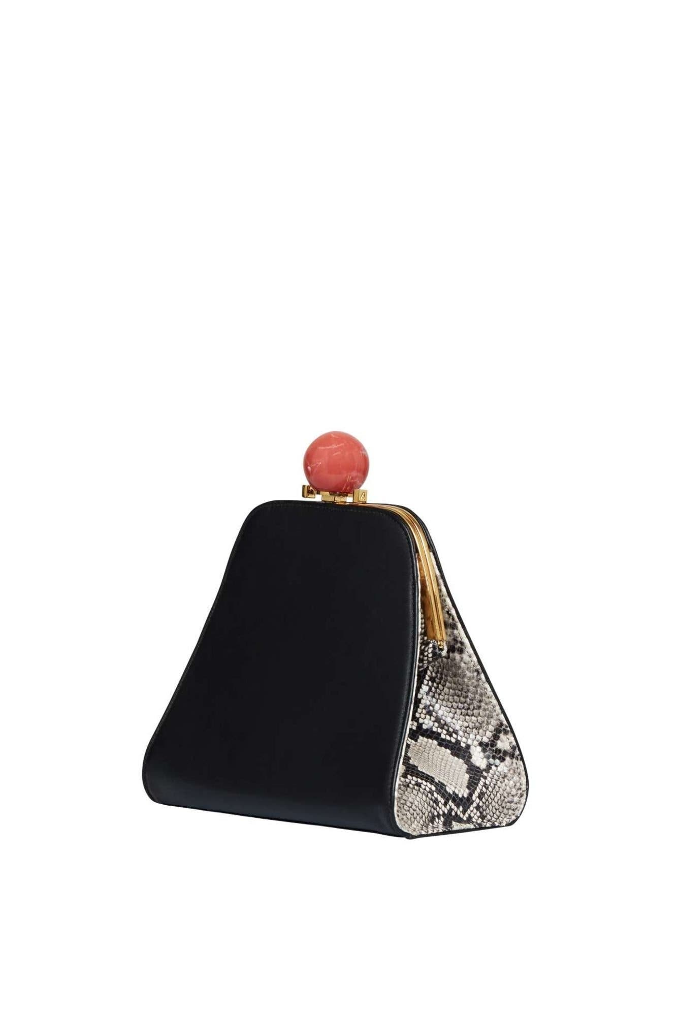 Josephine Ball Frame Calfskin Leather Bag, Alternate, color, Black