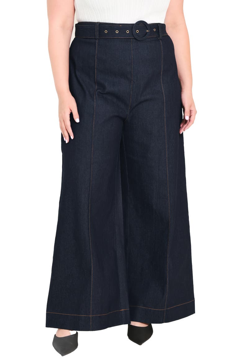 Belted High Waist Wide Leg Jeans, Main, color, DARK DENIM