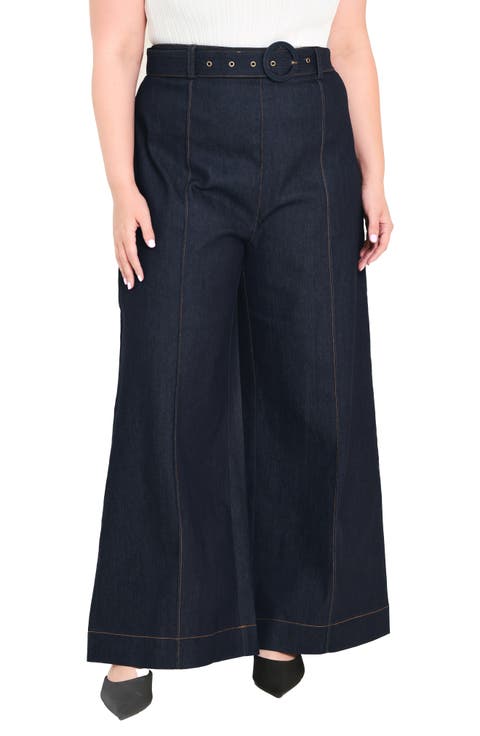 Belted High Waist Wide Leg Jeans