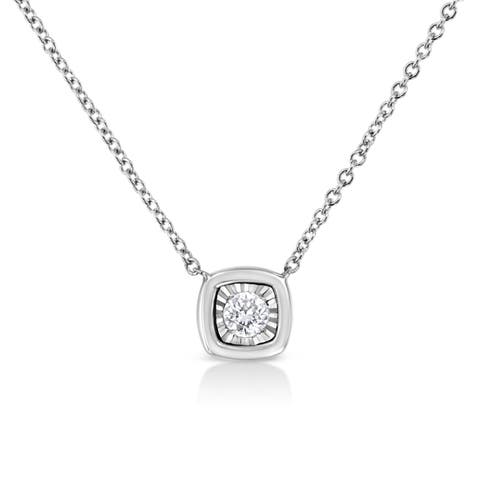 925 Sterling Silver 1/10 ctw Miracle Set Round Diamond Mixed Shape Pendant Necklace