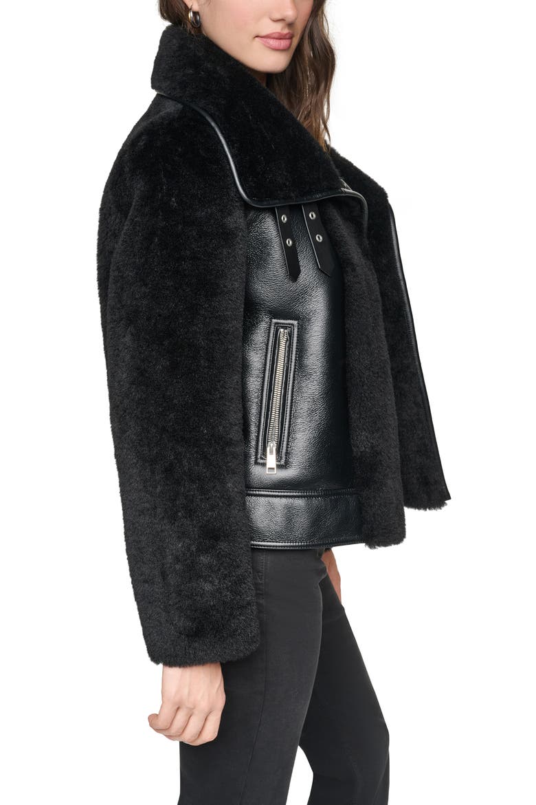 Kemsley Faux Leather & Faux Shearling Moto Jacket, Alternate, color, BLACK