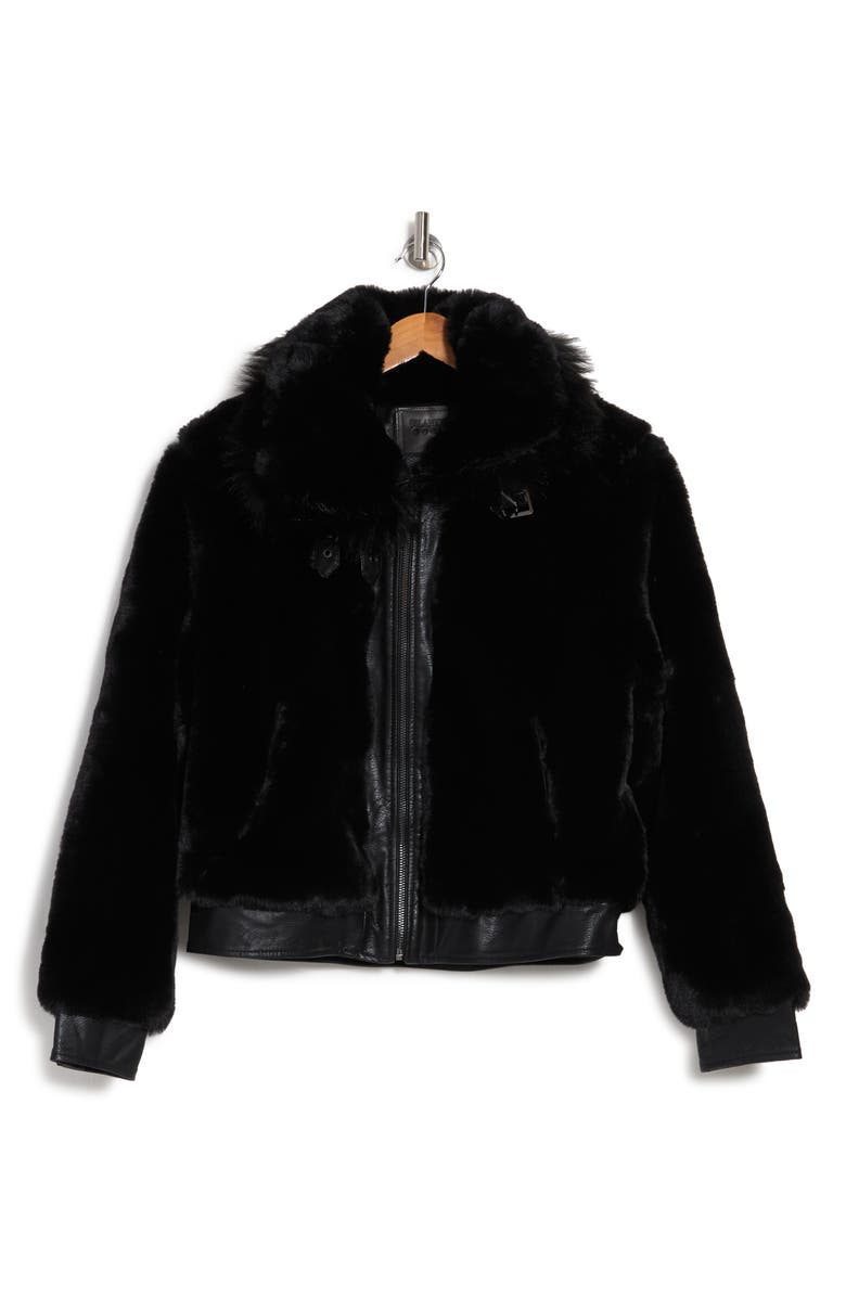 BLANKNYC Faux Fur & Faux Leather Crop Jacket, Alternate, color, Black Noise