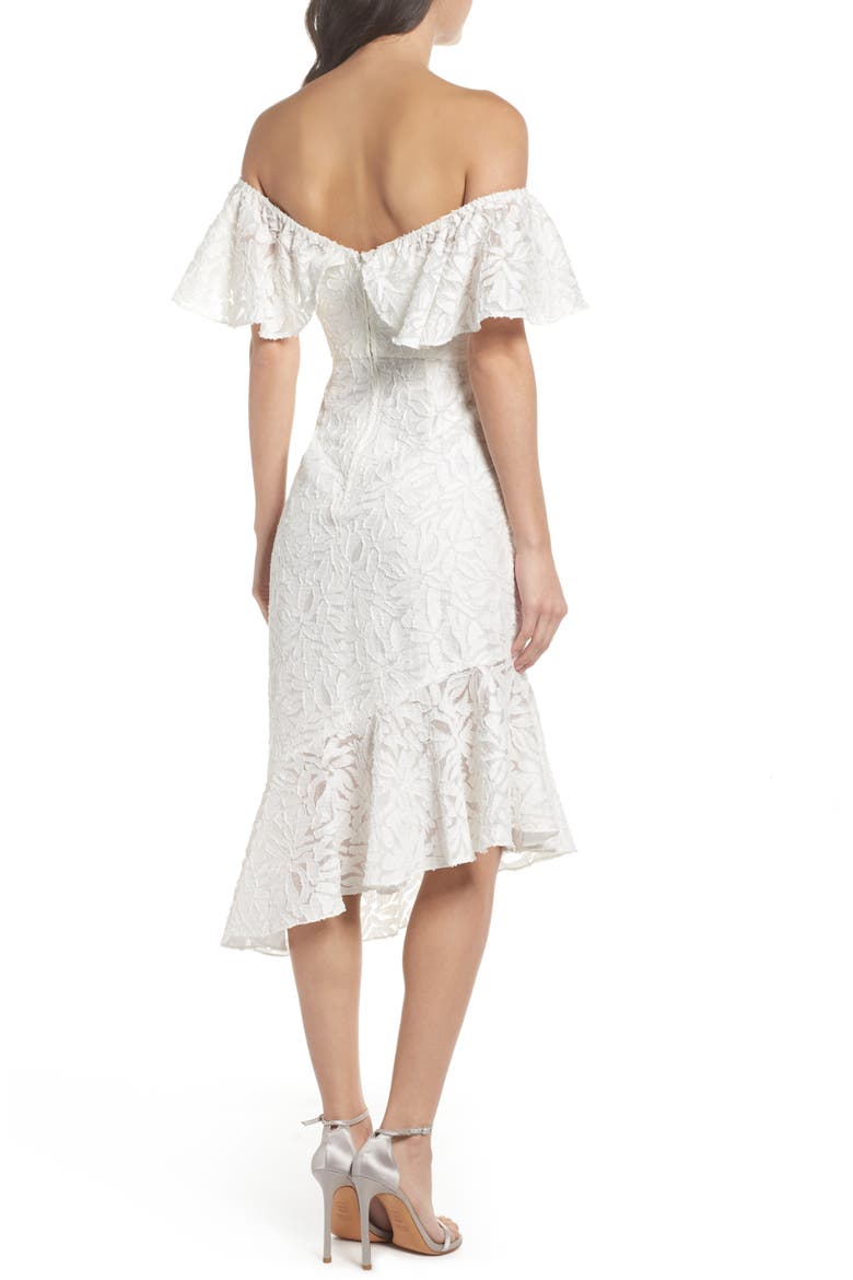 C/MEO More to Give Off the Shoulder Midi Dress, Alternate, color, IVORY