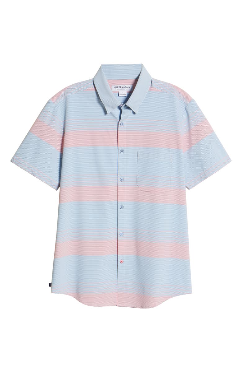 Mizzen+Main Leeward Trim Fit Stripe Short Sleeve Button-Up Performance Shirt, Alternate, color, 