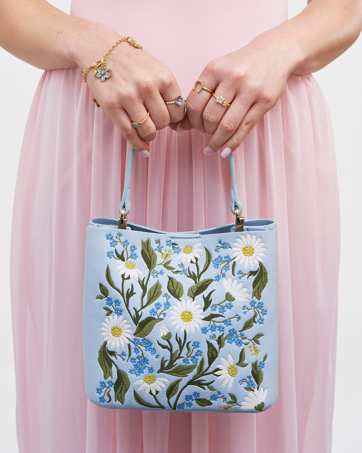 Fable England Emma Forget Me Not Embroidered Bucket Bag, Alternate, color, Light/Pastel Blue