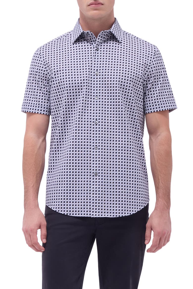 Miles OoohCotton® Geometric Print Short Sleeve Button-Up Shirt, Main, color, ZINC