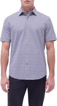 Bugatchi Miles OoohCotton® Geometric Print Short Sleeve Button-Up Shirt