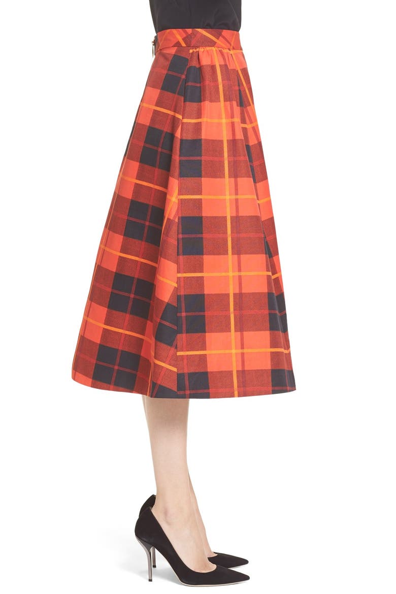 kate spade new york woodland plaid midi skirt, Alternate, color, FAIRYTALE RED