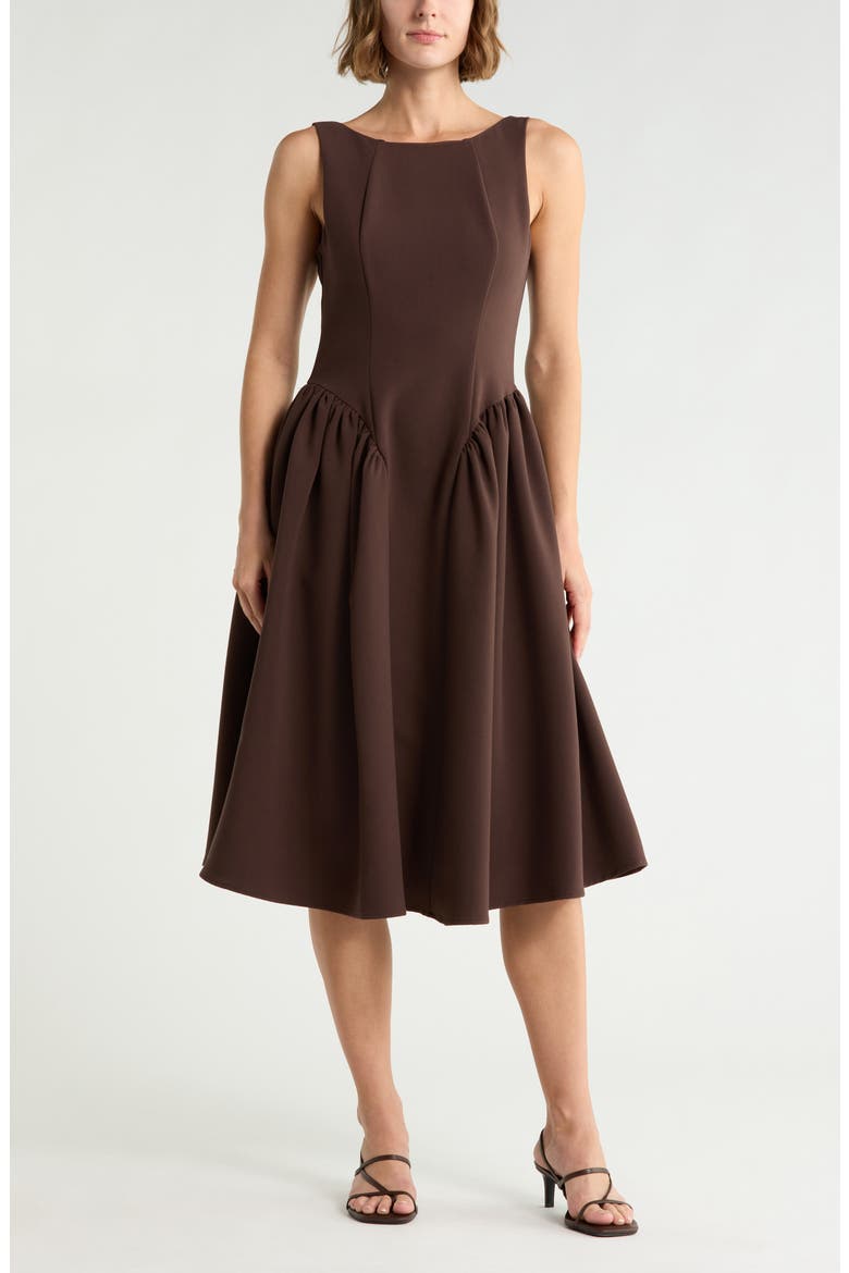 Drop Waist Midi Dress, Main, color, FUDGE