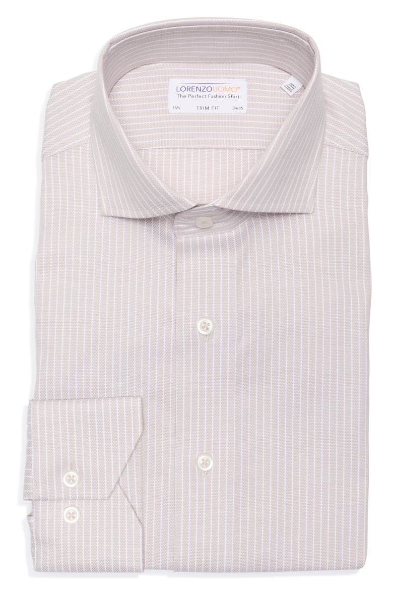 Trim Fit Stripe Textured Stretch Dress Shirt, Alternate, color, TAN