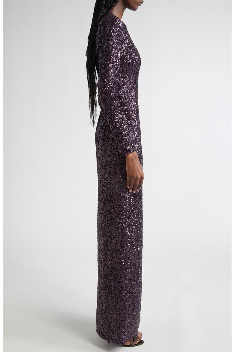 Sequin Long Sleeve Sheath Gown, Alternate, color, AUBERGINE