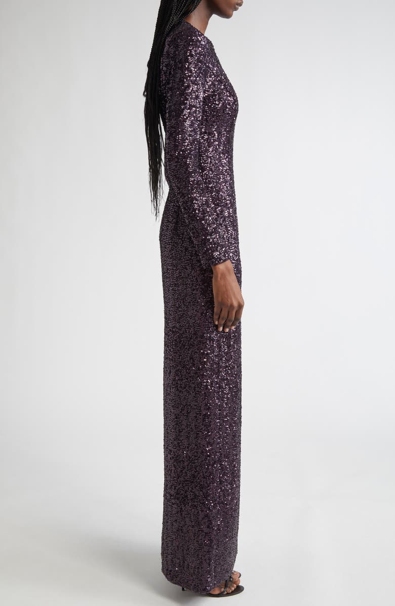 Michael Kors Collection Sequin Long Sleeve Sheath Gown, Alternate, color, Aubergine