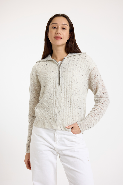 Mix Cable 100% Cashmere Half Zip Sweater