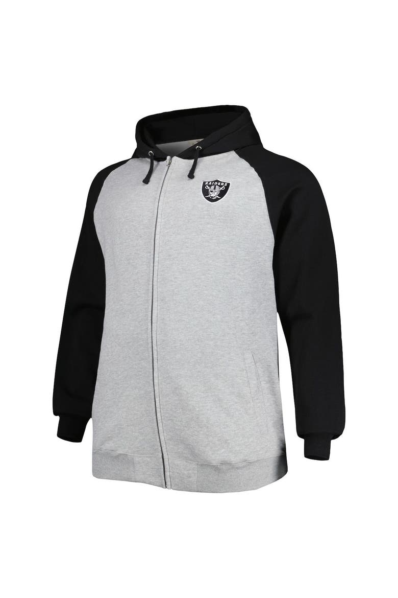 Men's Heather Gray Las Vegas Raiders Big & Tall Fleece Raglan Full-Zip Hoodie Jacket, Alternate, color, Heather Gray