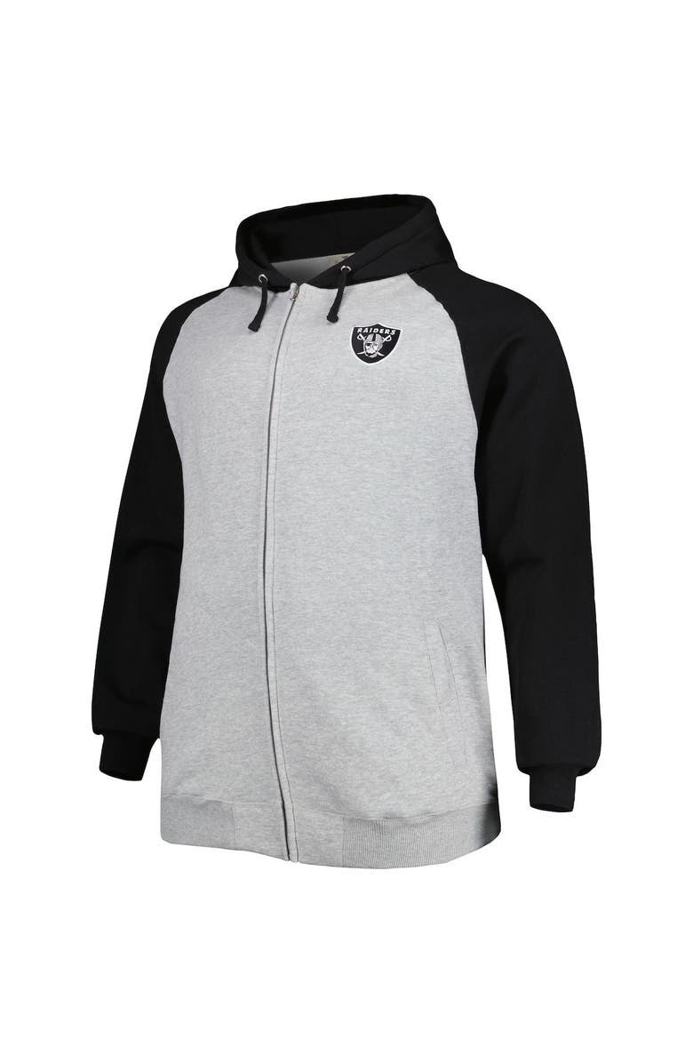 PROFILE Men's Heather Gray Las Vegas Raiders Big & Tall Fleece Raglan Full-Zip Hoodie Jacket, Alternate, color,