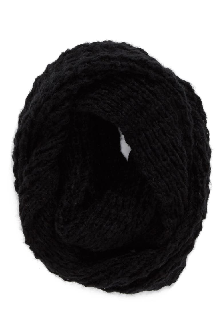 Waffle Knit Infinity Scarf, Main, color, BLACK