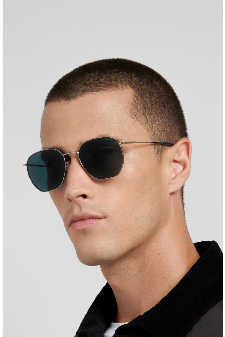 HG 1429/S 54mm Geometric Sunglasses, Alternate, color, RUTHENIUM/ GREEN