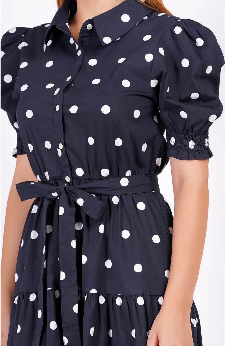 Leota Octavia Puff Sleeve Shirt Dress, Alternate, color, Small Polka Black White