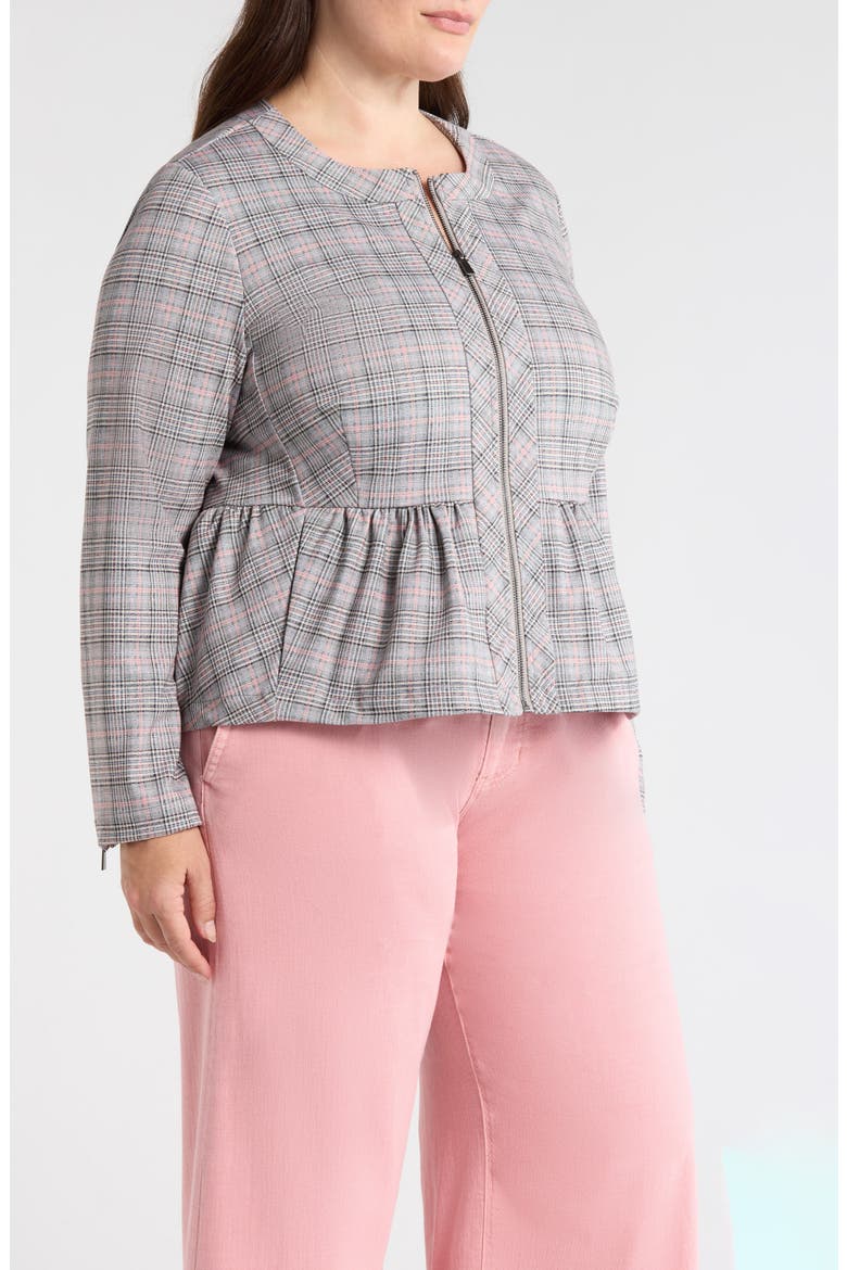 Plaid Peplum Zip Jacket, Alternate, color, GRY/ BLUSH PLAID