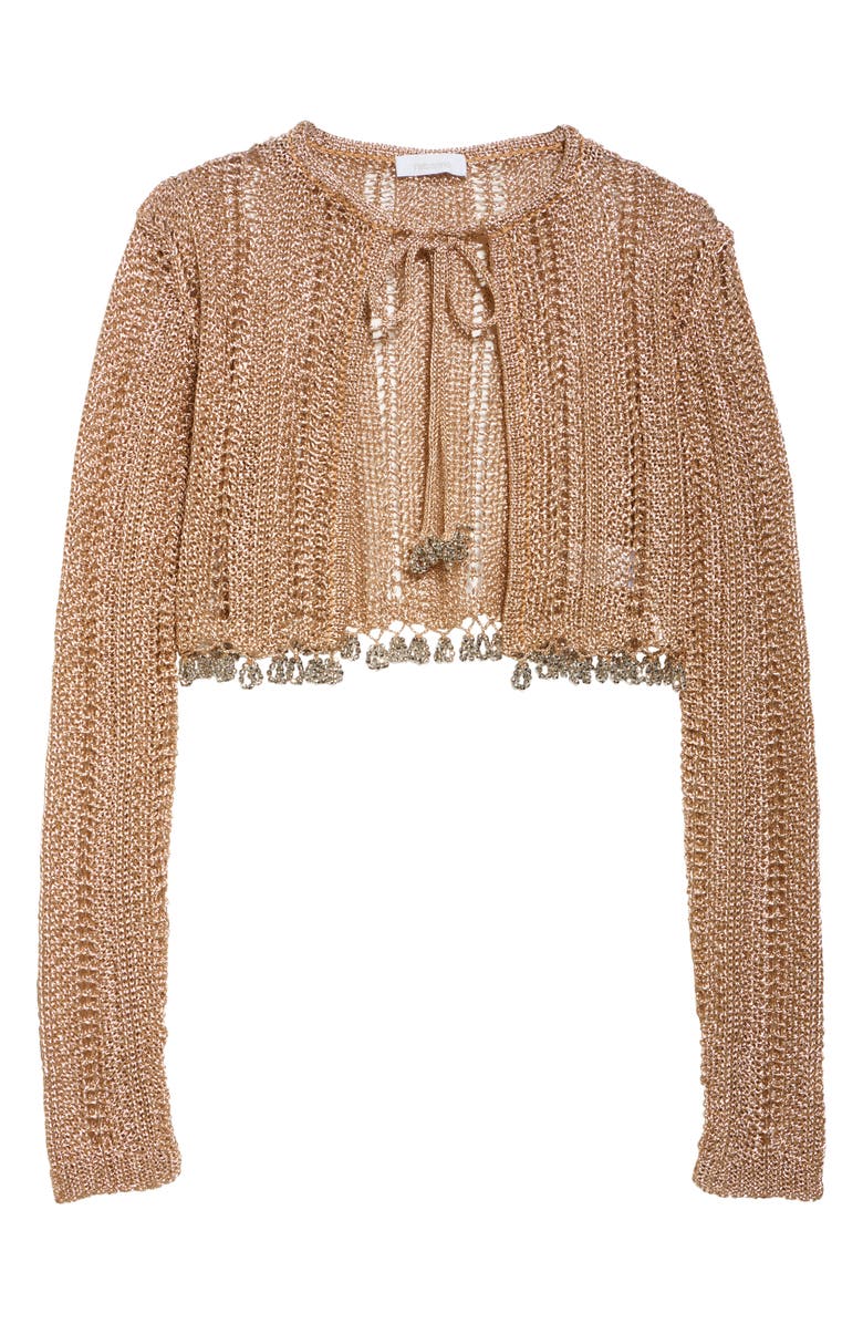Rabanne Crochet Crop Cardigan, Alternate, color, Light Gold