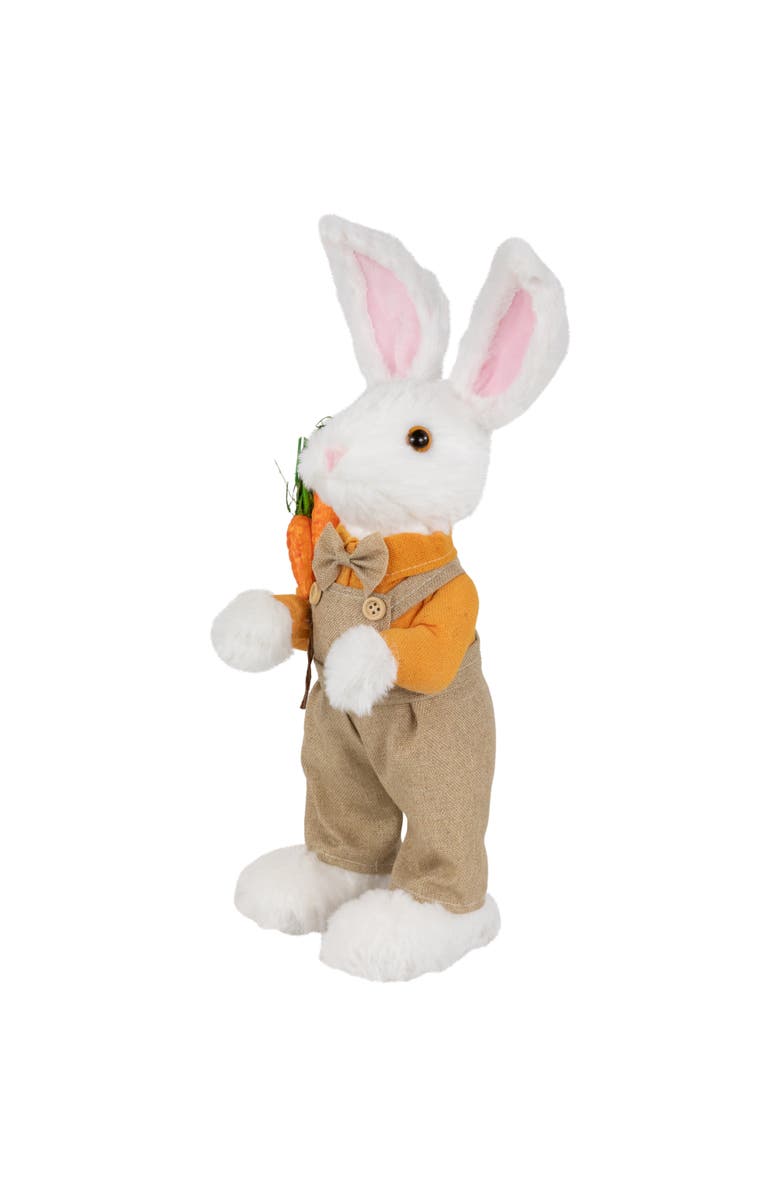 Northlight Plush Standing Boy Rabbit with Overalls Easter Figure - 15" - White and Tan, Alternate, color, White