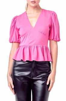 English Factory Puff Sleeve Peplum Top