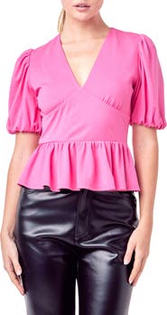 English Factory Puff Sleeve Peplum Top