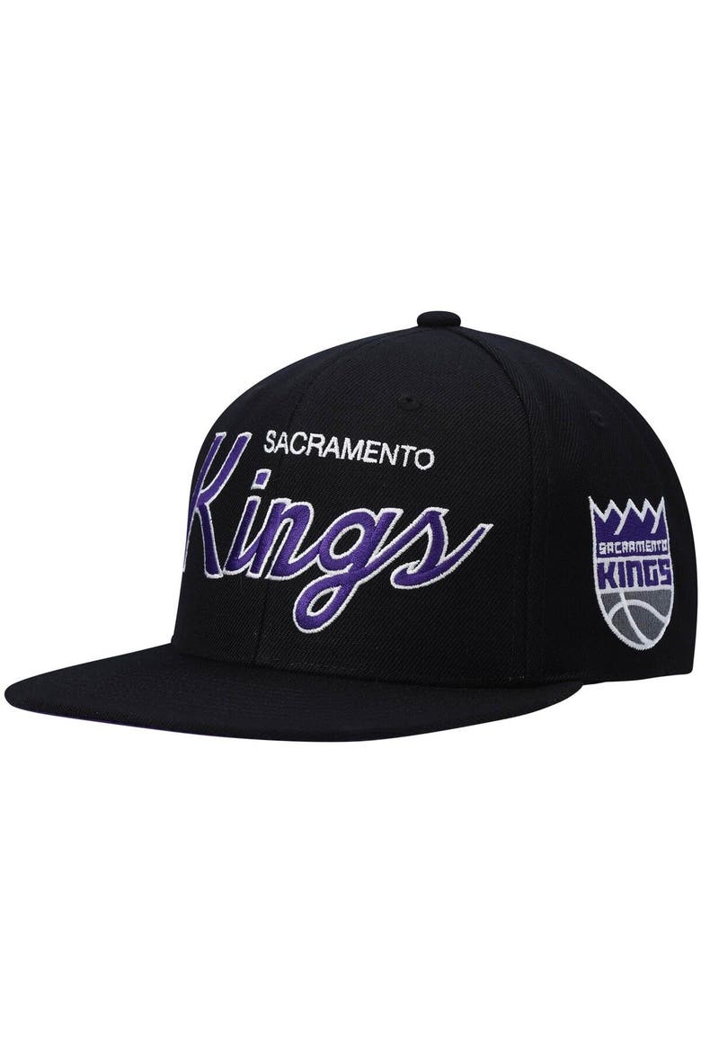 Men's Mitchell & Ness Black Sacramento Kings Hardwood Classics Script 2.0 Snapback Hat, Main, color, Black
