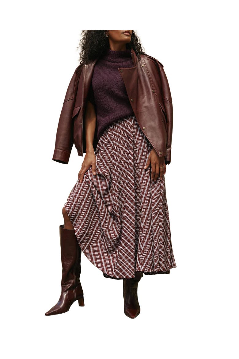 Checked Midi Skirt, Main, color, Brown