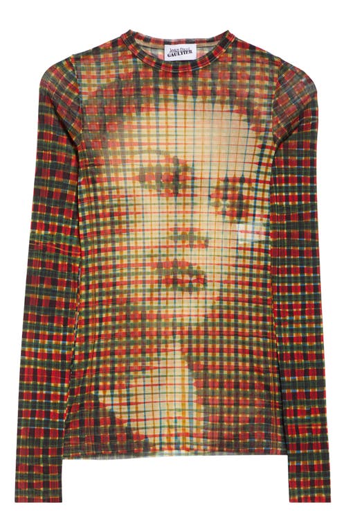 Jean Paul Gaultier Portrait Print Long Sleeve Mesh Top In Multi
