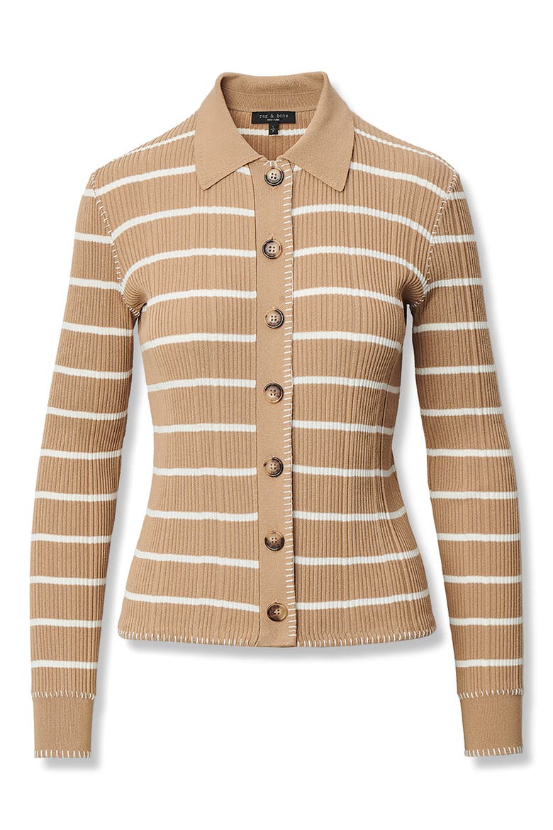 Harper Stripe Cardigan, Alternate, color, CAMEL
