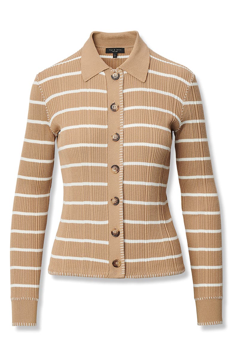 rag & bone Harper Stripe Cardigan, Alternate, color, Camel