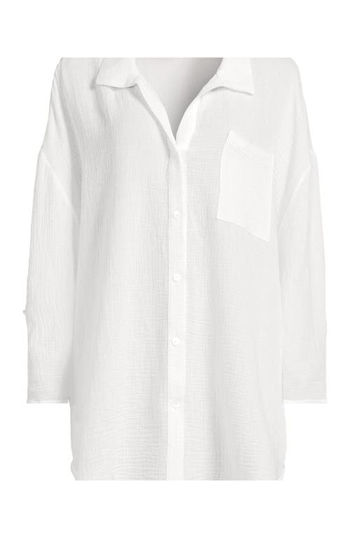 Lands' End Oversized Gauze Button Front Cover-up Shirt In White