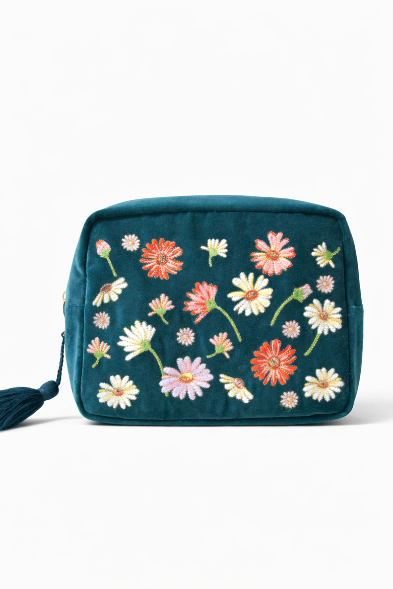 Wildflower Velvet Wash Bag, Main, color, Rich Blue