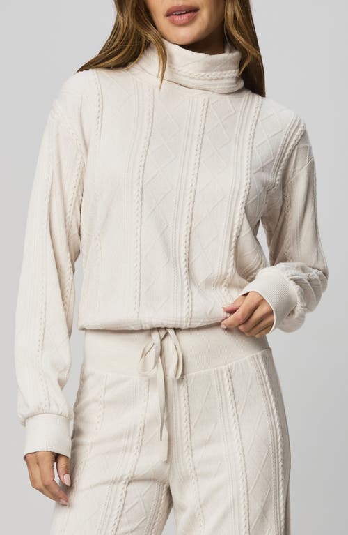Splendid Cable Lounge Turtleneck Top In White