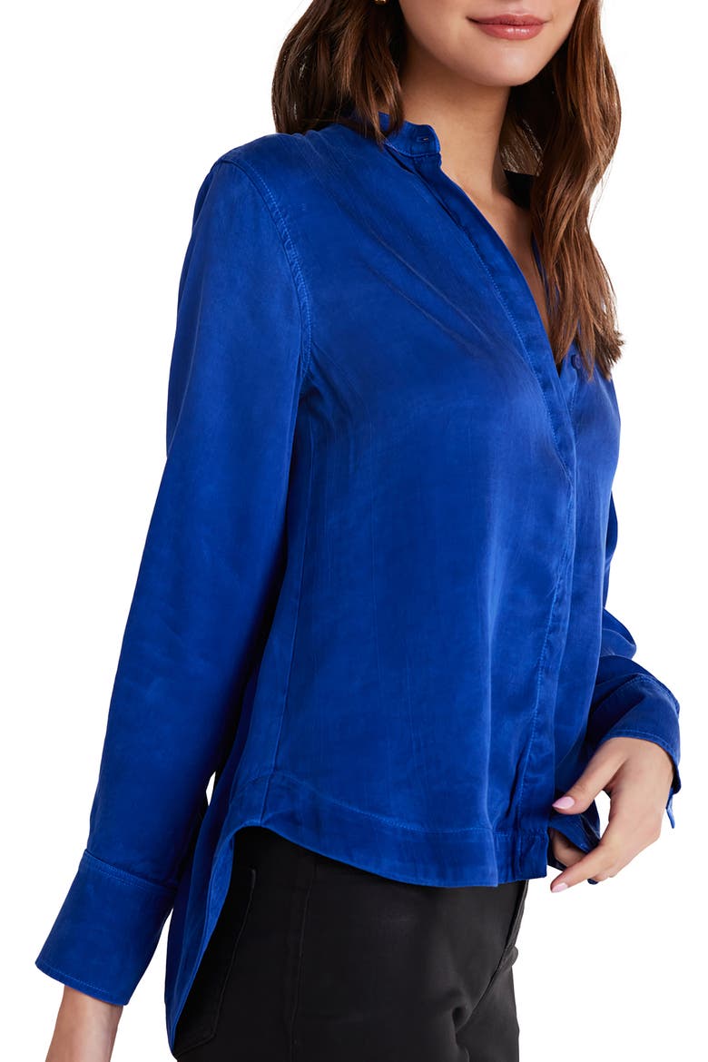 Satin Button-Up Shirt, Alternate, color, RICH COBALT