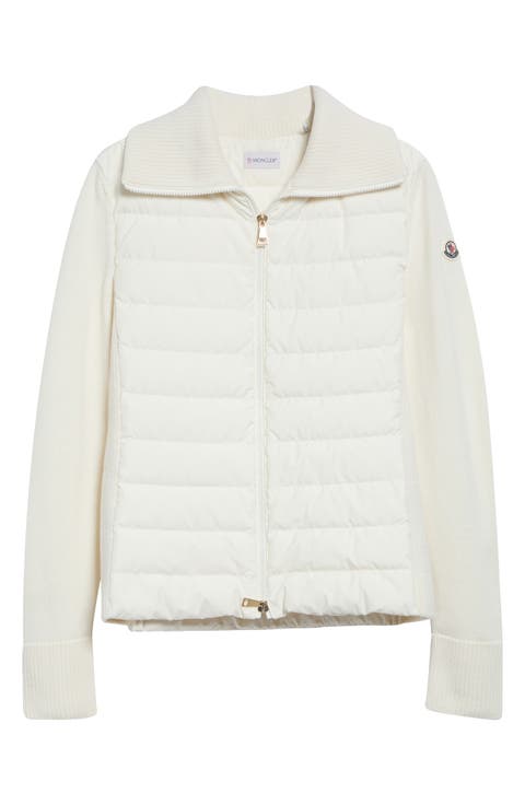 Mixed Media Quilted Zip Puffer Cardigan