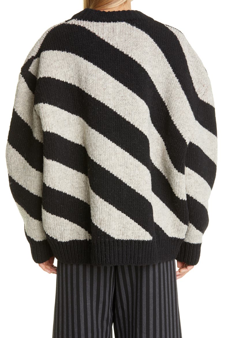 Diagonal Stripe Double Face Wool Sweater, Alternate, color, GREY/ BLACK