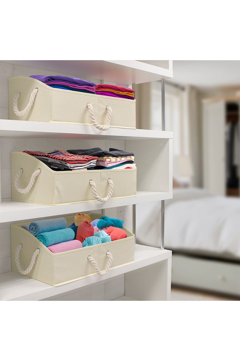 Beige Non-Woven Fabric Trapezoid Storage Box - Pack of 3, Alternate, color, BEIGE
