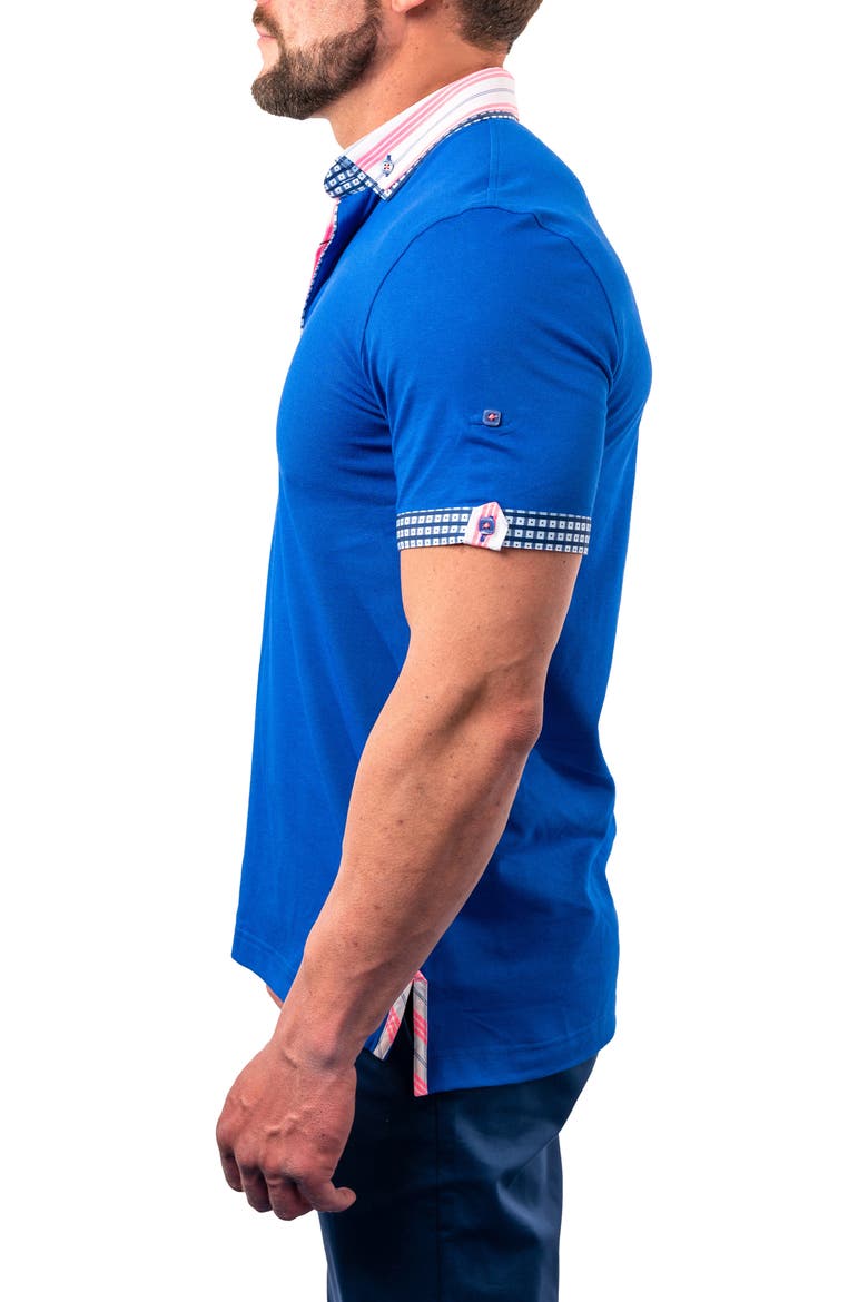 Mozartsolidstripe Blue Button-Down Piqué Polo, Alternate, color, BLUE