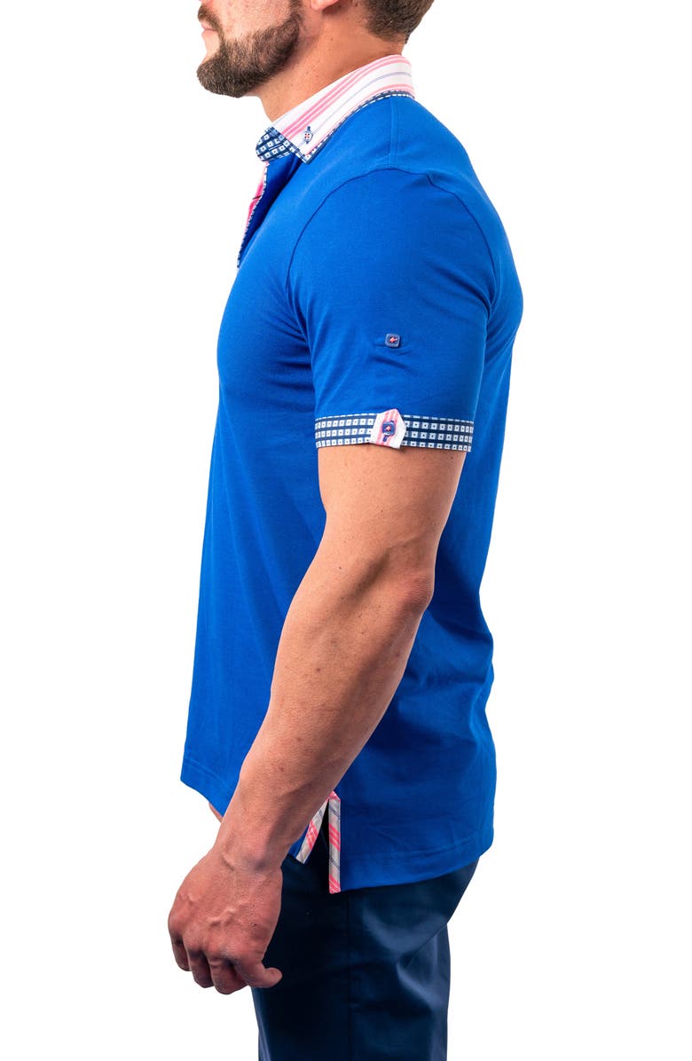 Maceoo Mozartsolidstripe Blue Button-Down Piqué Polo, Alternate, color, Blue