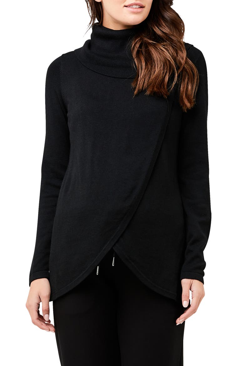 Cowl Neck Maternity/Nursing Sweater, Main, color, BLACK