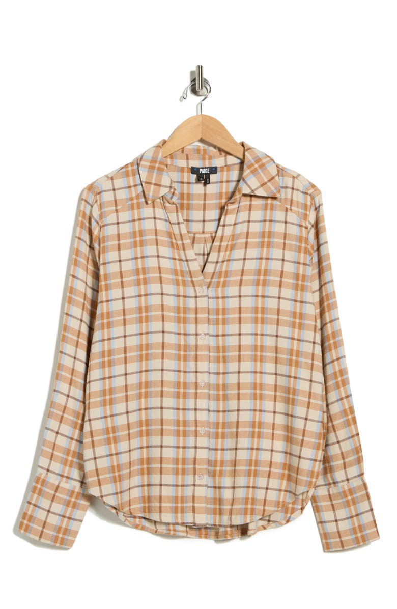 PAIGE Davlyn Plaid Button-Up Shirt, Alternate, color, Pearlescent Beige/ Blue Ice