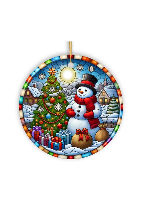 Snowman Stained Glass Style Ornament - Version 2