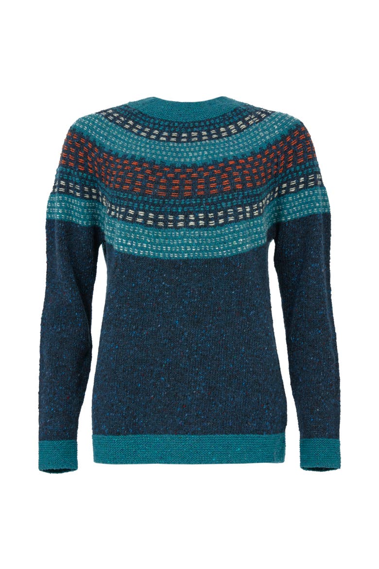 Float Stitch Yoke Donegal Sweater, Alternate, color, ICELANDIC BLUE